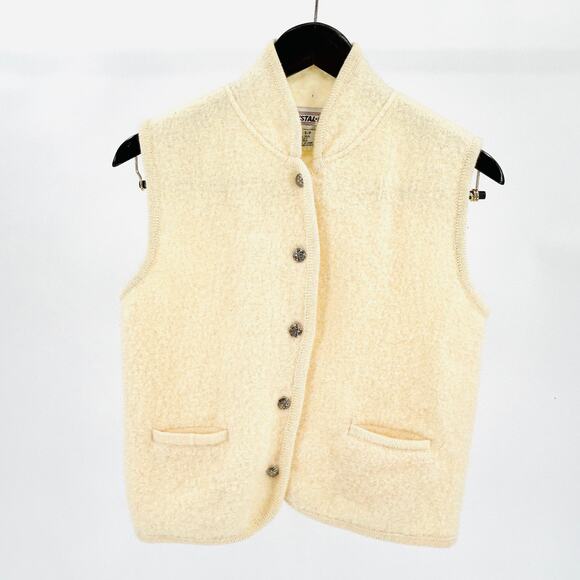 Vintage 90s Crystal-Kobe 100% Wool Ivory Minimalist Silver Button Vest - Picture 1 of 7